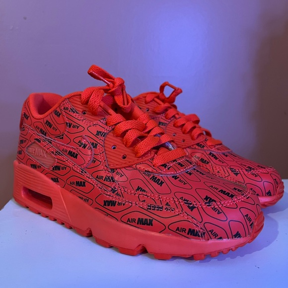 Nike air max 90s orange neon shoes. With print. - Picture 1 of 5